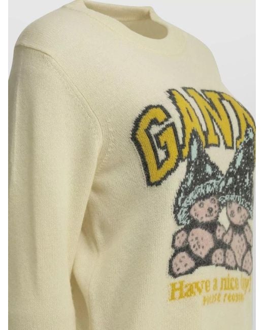 Ganni Metallic Teddy Mushroom Crew Neck Graphic Sweater