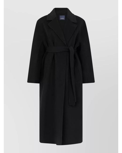 Max Mara Black Long Belted Coat Midi Length