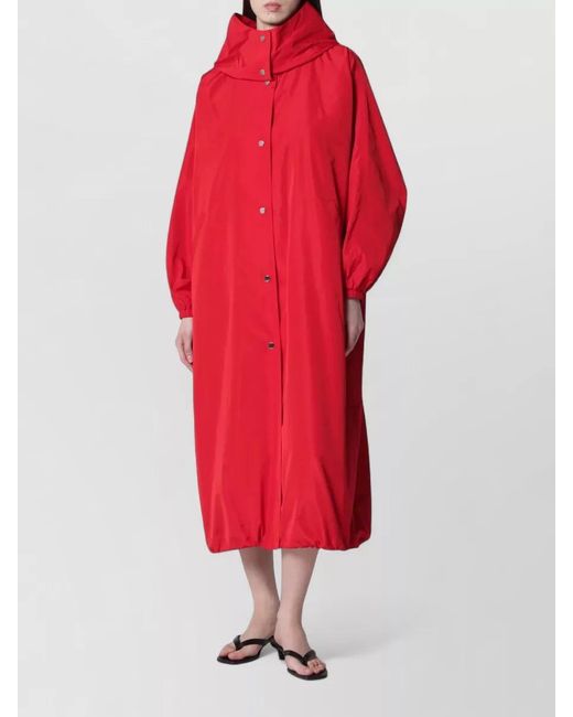 Rohe Red Long Hooded Coat Elasticated Cuffs Relaxed Fit
