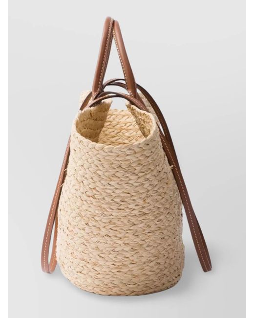 Prada Multicolor Large Woven Raffia Tote Bag With Leather Trim