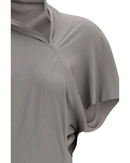 Rick Owens Gray Silk Asymmetric Gathered High-Neck Midi Dress