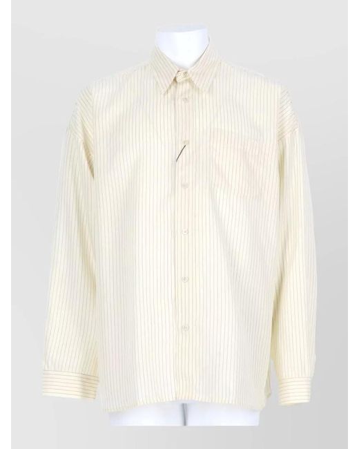 sunflower White Long Sleeve Striped Shirt Chest Pocket for men
