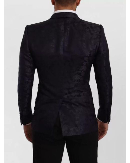Dolce & Gabbana Blue Silk Floral-Jacquard Single-Breasted Blazer for men