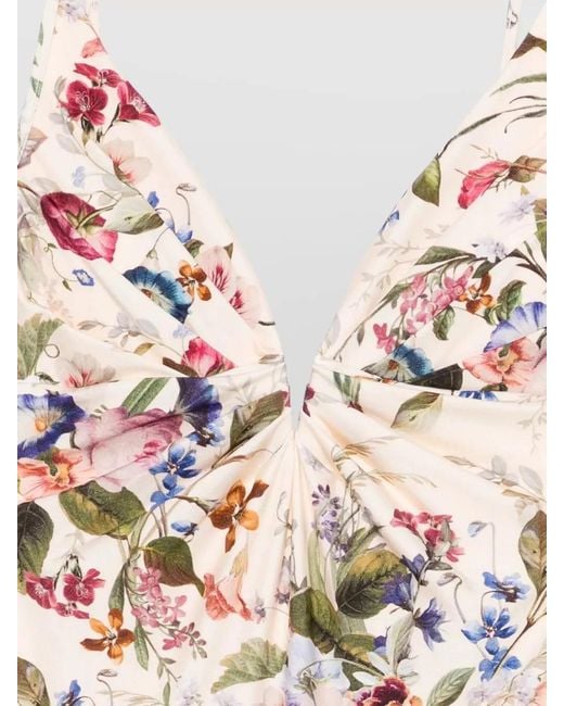 Zimmermann White Patience Swimsuit Deep V Neck Floral
