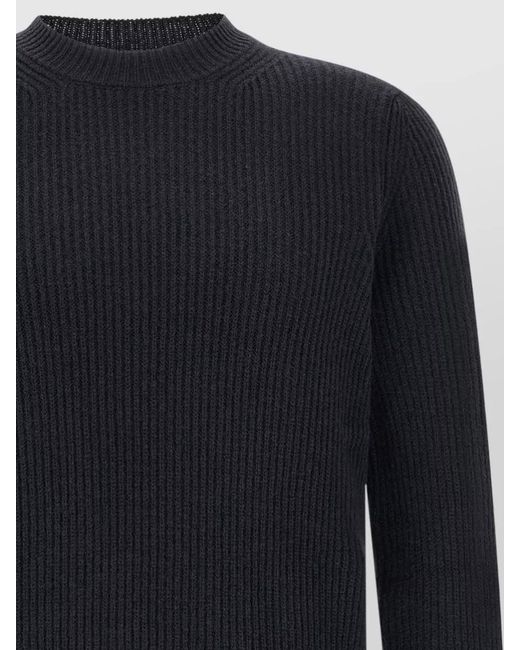 Zanone Blue Crew Neck Ribbed Knit Long Sleeve Sweater for men