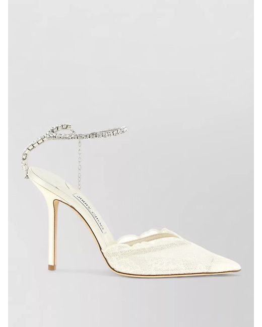 Jimmy Choo White Crystal-Embellished Lace Pumps