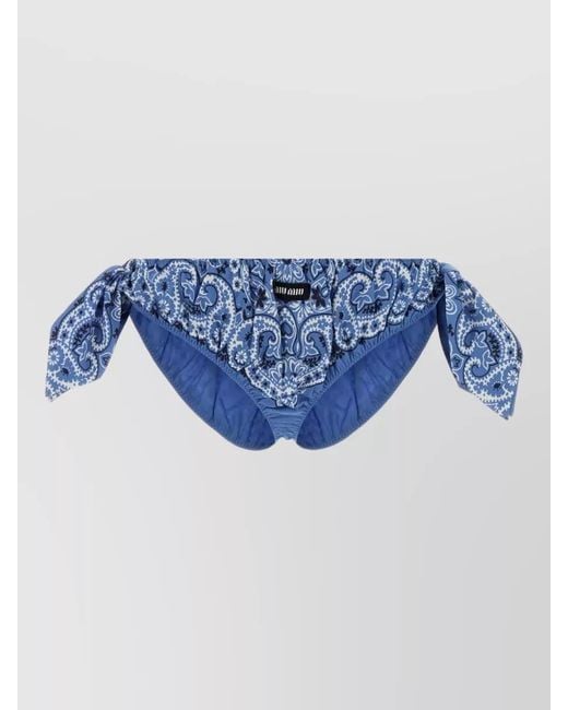 Miu Miu Blue High Waist Poplin Swim Brief Print