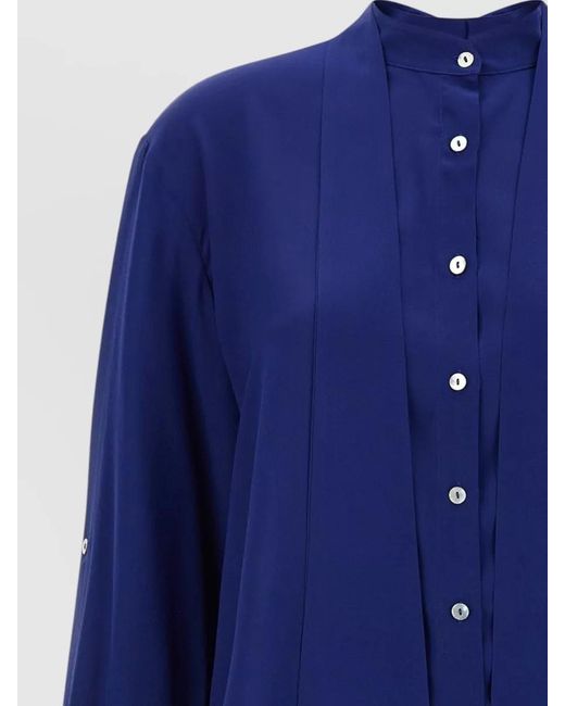 DI.LA3 PARI' Blue Bonton Shirt Collarless Long Sleeves Hem