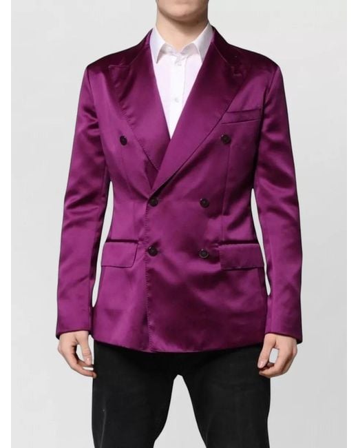Dolce & Gabbana Purple Double Breasted Satin Suit Blazer for men