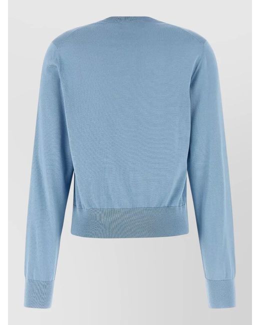 Dolce & Gabbana Blue Cardigan Floral Embroidery Crew Neck Knit