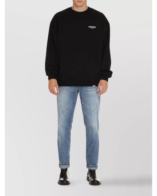Represent Black Cotton Crew-Neck Sweatshirt for men