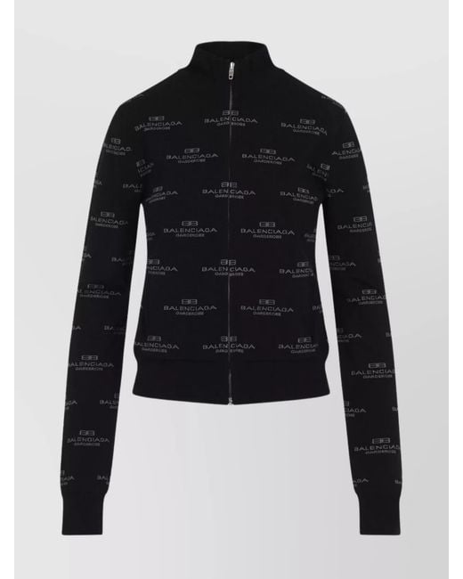 Balenciaga Blue Ribbed Logo-Print Zip-Up Cardigan