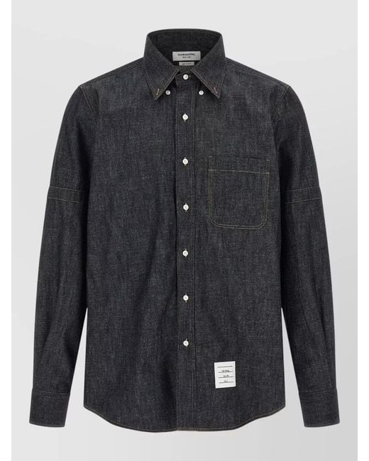 Thom Browne Blue Denim Straight-Fit Shirt for men