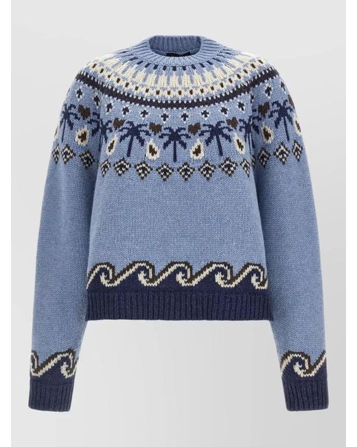 Alanui Blue Winter Knit Sweater Round Neck Style