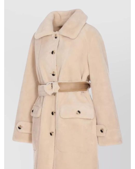 Urbancode Natural Long Faux Fur Coat Belted Waist