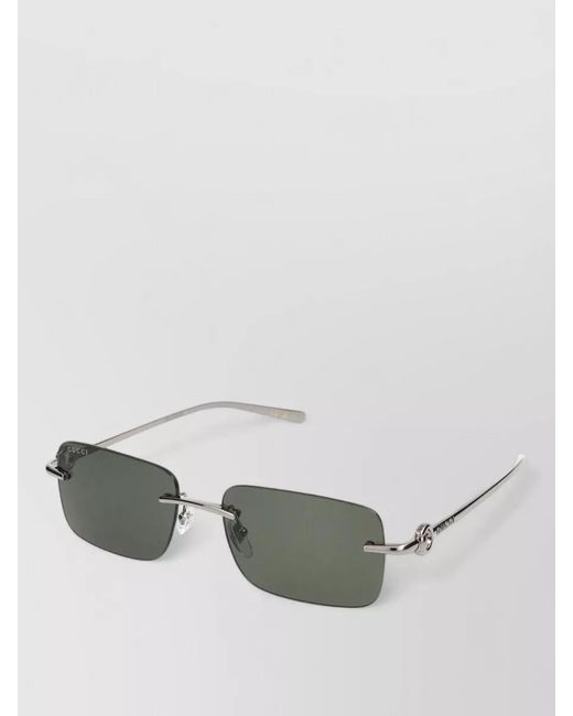 Gucci Green Rectangular Rimless Metal Sunglasses Adjustable Nosepads for men