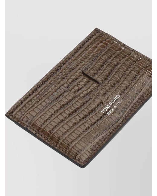 Tom Ford Brown Tejus T Line Crocodile Print Card Holder for men