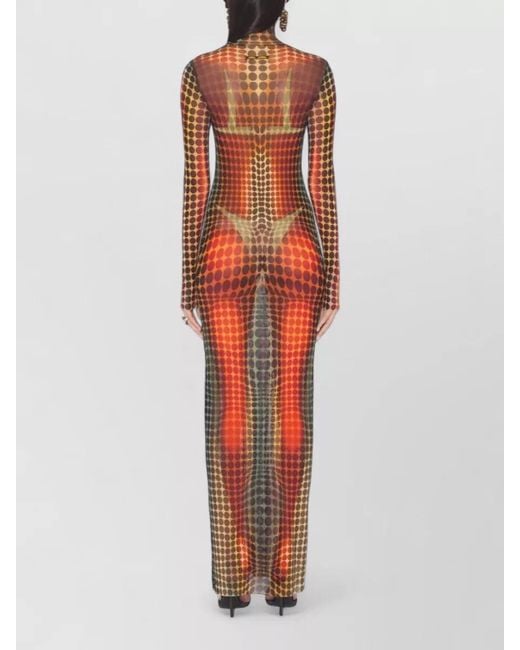 Jean Paul Gaultier Orange Printed High-Neck Long-Sleeve Midi Dress