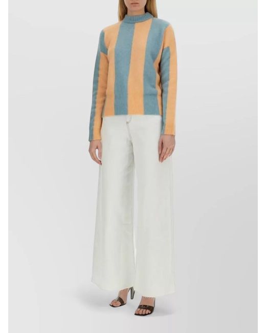 Alysi Blue Maxi Striped Mock Neck Knit Sweater