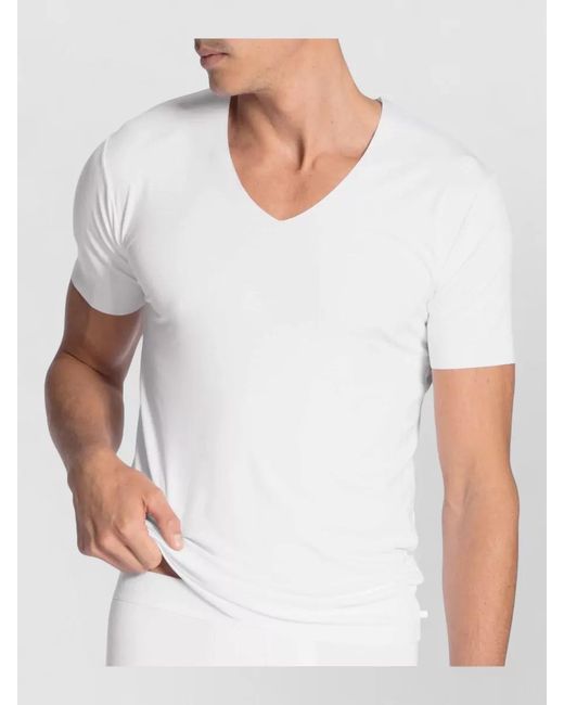 Calida White V Neck Stretch T Shirt Short Sleeves for men