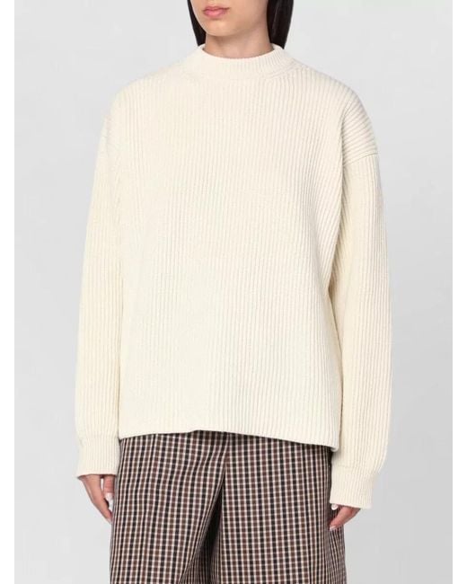 Jil Sander Natural Long Sleeve Mock Neck Ribbed Top