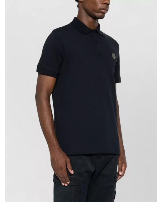 Stone Island Black Logo Cotton Blend Polo Shirt for men