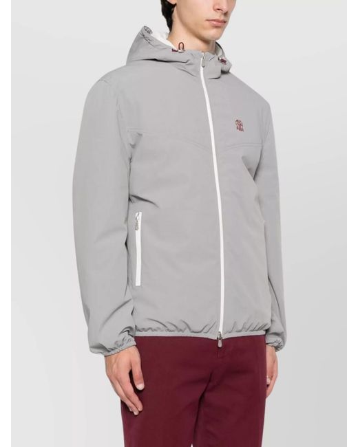 Brunello Cucinelli Gray Nylon Jacket With Hood And Pockets for men