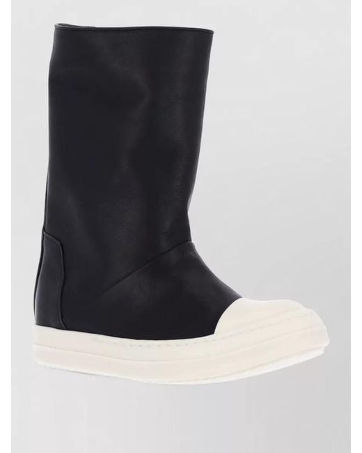 Rick Owens Black Leather Ankle Sneakers Modern Silhouette Rubber Sole