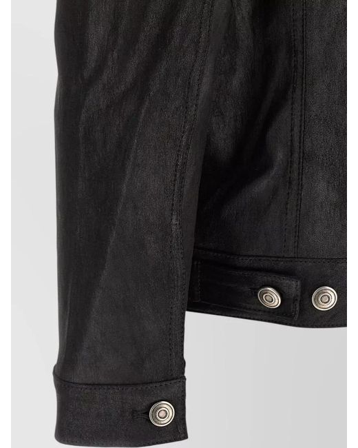 Giorgio Brato Black Leather Coat Long Sleeves Metal Buttons for men