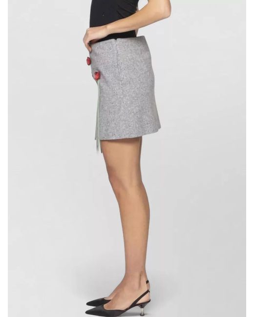Moschino Gray High Waist Mini Skirt Floral Embellishments