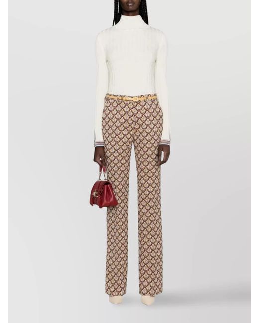 Etro White Wool Ribbed Turtleneck Knitted Top