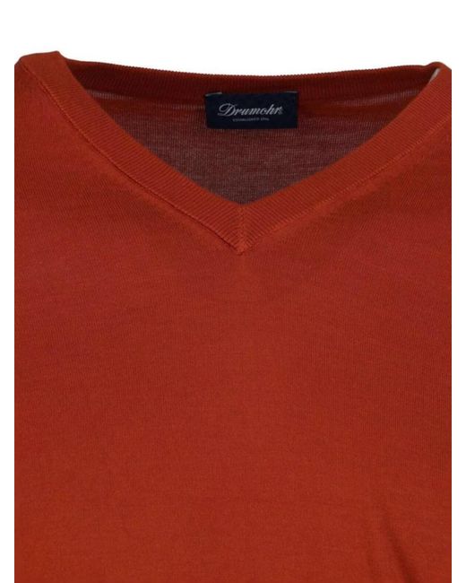 Drumohr Red Cotton Crewneck Jumper for men