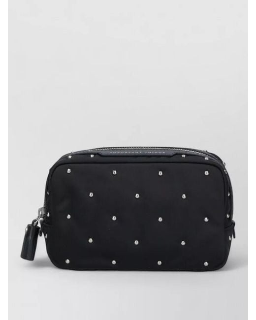 Anya Hindmarch Black Quilted Clutch Bag Studded Tassel Detail