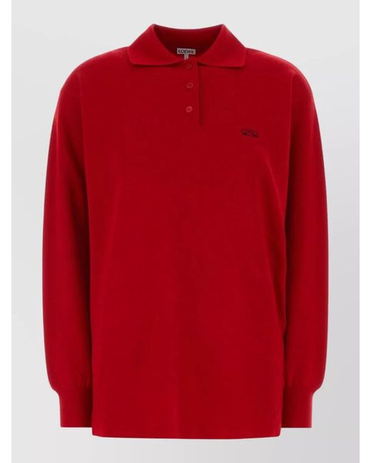 Loewe Red Stretch Cashmere Blend Long Sleeve Polo Shirt