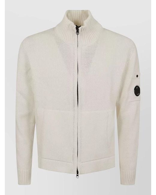C P Company Natural Cotton Zip Cardigan Ribbed Collar Sleeve Pocket for men
