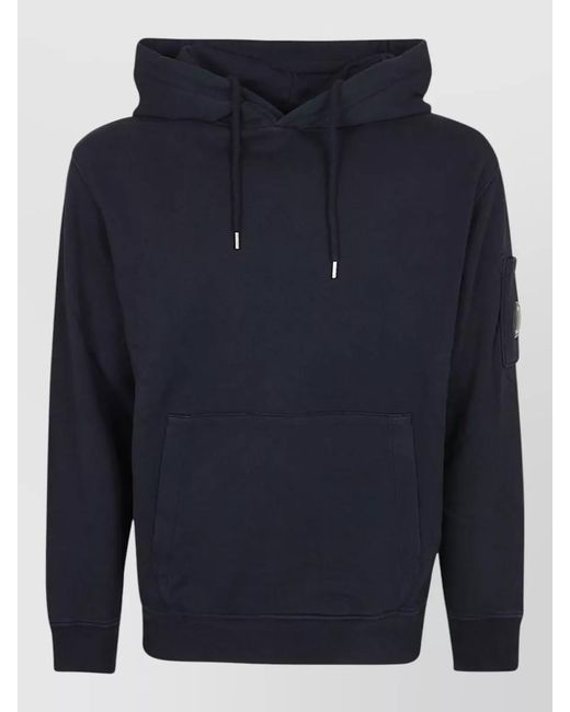 C P Company Blue Cotton Hooded Sweatshirt Lens Arm Pocket for men