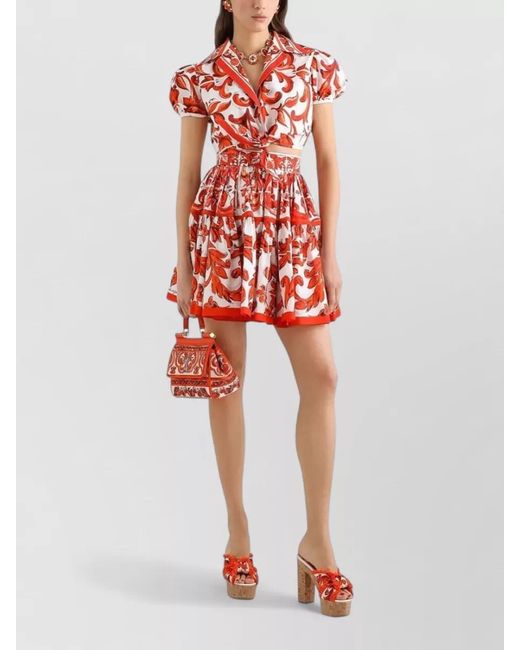 Dolce & Gabbana Red Maiolica Print Poplin Summer Short Skirt