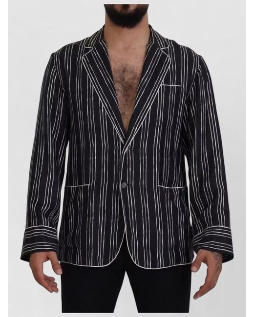 Dolce & Gabbana Black Silk Striped Single-Breasted Blazer for men