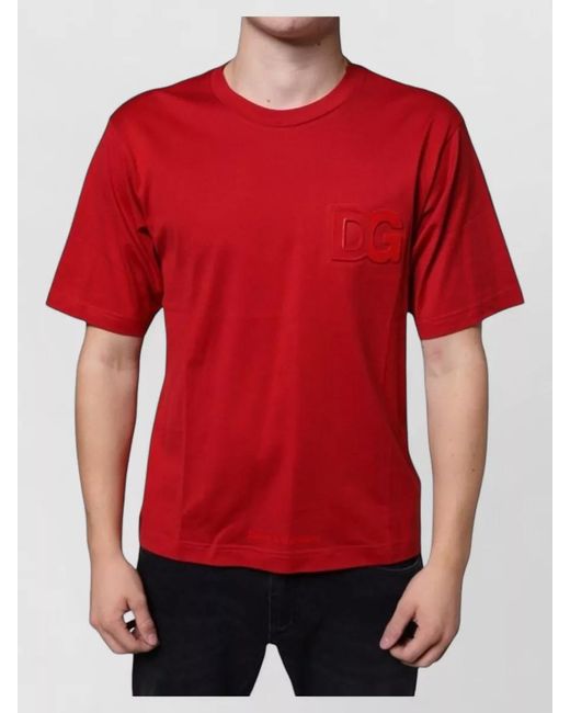 Dolce & Gabbana Red Cotton Dg Logo Crew Neck T Shirt for men