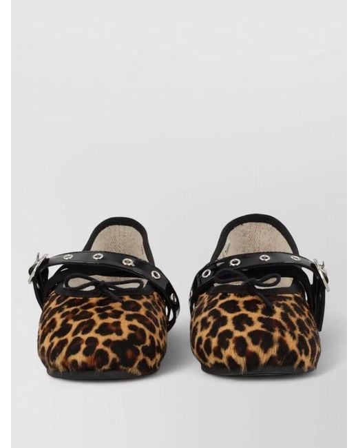 Repetto Black Ballerina Shoes Round Toe Animal Print Straps