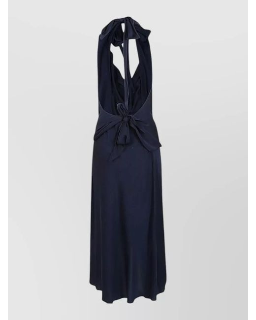Silk95five Blue Worth Ave Backless Bow Halter Midi Dress