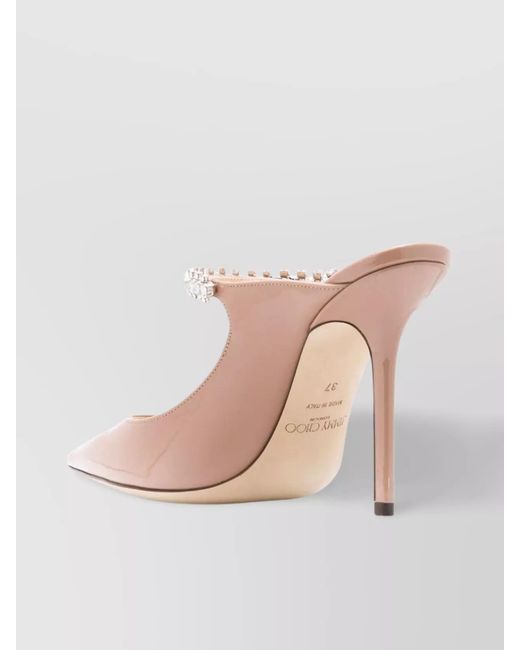 Jimmy Choo Pink Patent Leather Crystal-Embellished Pointed-Toe Mules