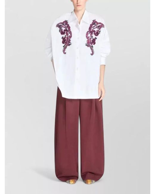 Dries Van Noten White Embroidered Oversized Cotton Shirt