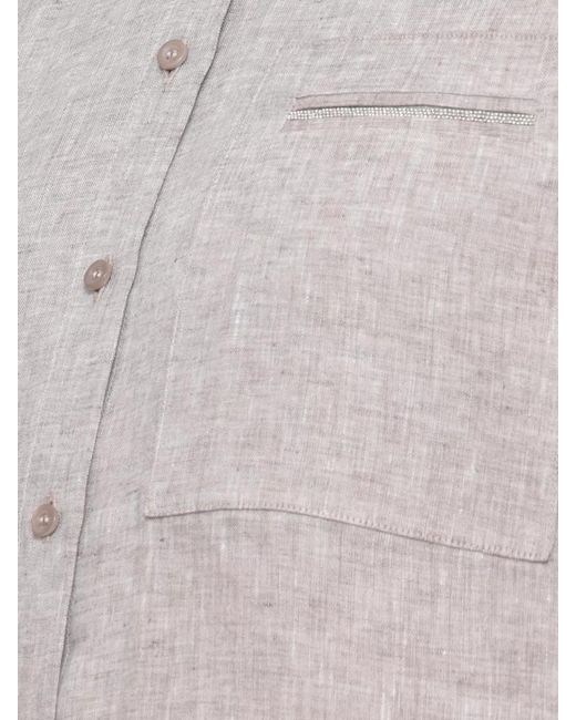 Peserico Gray Linen Shirt Collar Neckline Three Quarter Sleeves