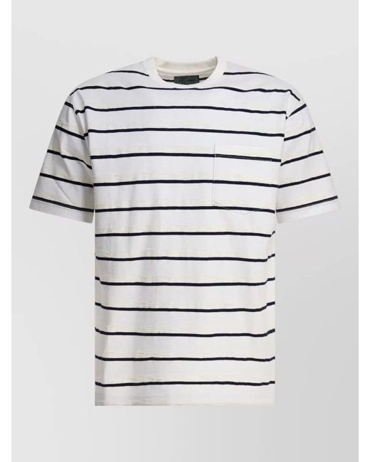 Beams Plus Gray Striped Crew Neck T Shirt Chest Pocket for men