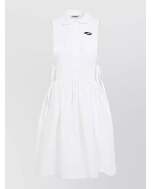 Miu Miu White Poplin Mini Dress Embroidered Collar Hem