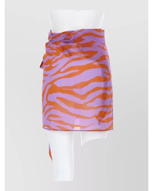 The Attico White Animal Print Fringe Wrap Midi Skirt