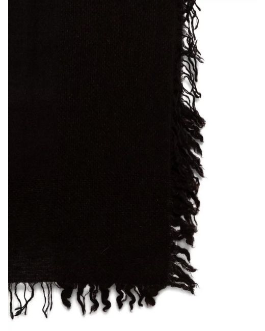 Faliero Sarti Black Wool Fringed Scarf