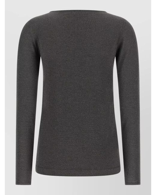 Brunello Cucinelli Gray Cashmere Silk Lamé Boat Neck Long-Sleeve Sweater