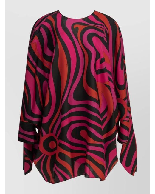Emilio Pucci Red Marmo Caftan Top Long Sleeves Tie Back